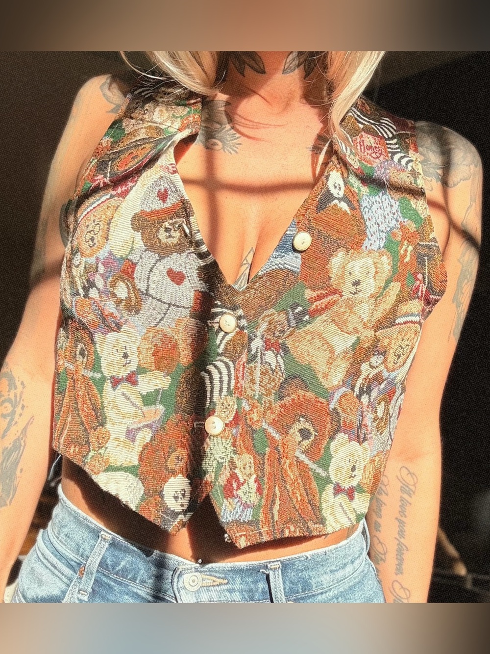 Vintage Mirrors Teddy Bear Tapestry Vest Size s\m